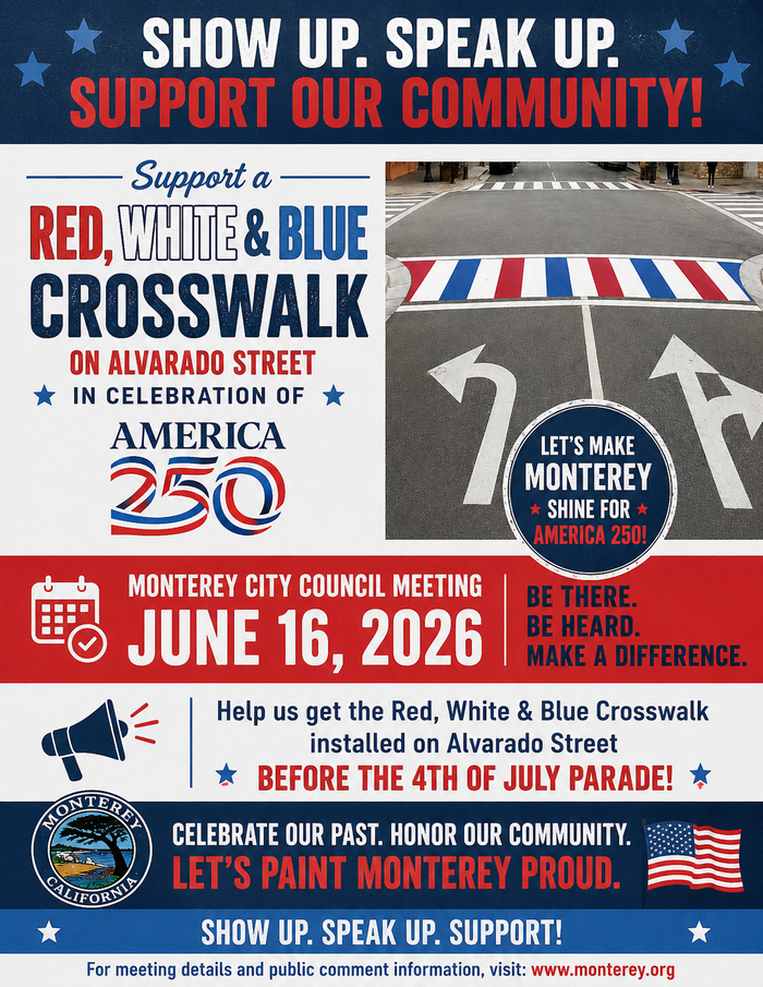 Red, White and Blue Crosswalk on Alvarado Street, Monterey June 16th